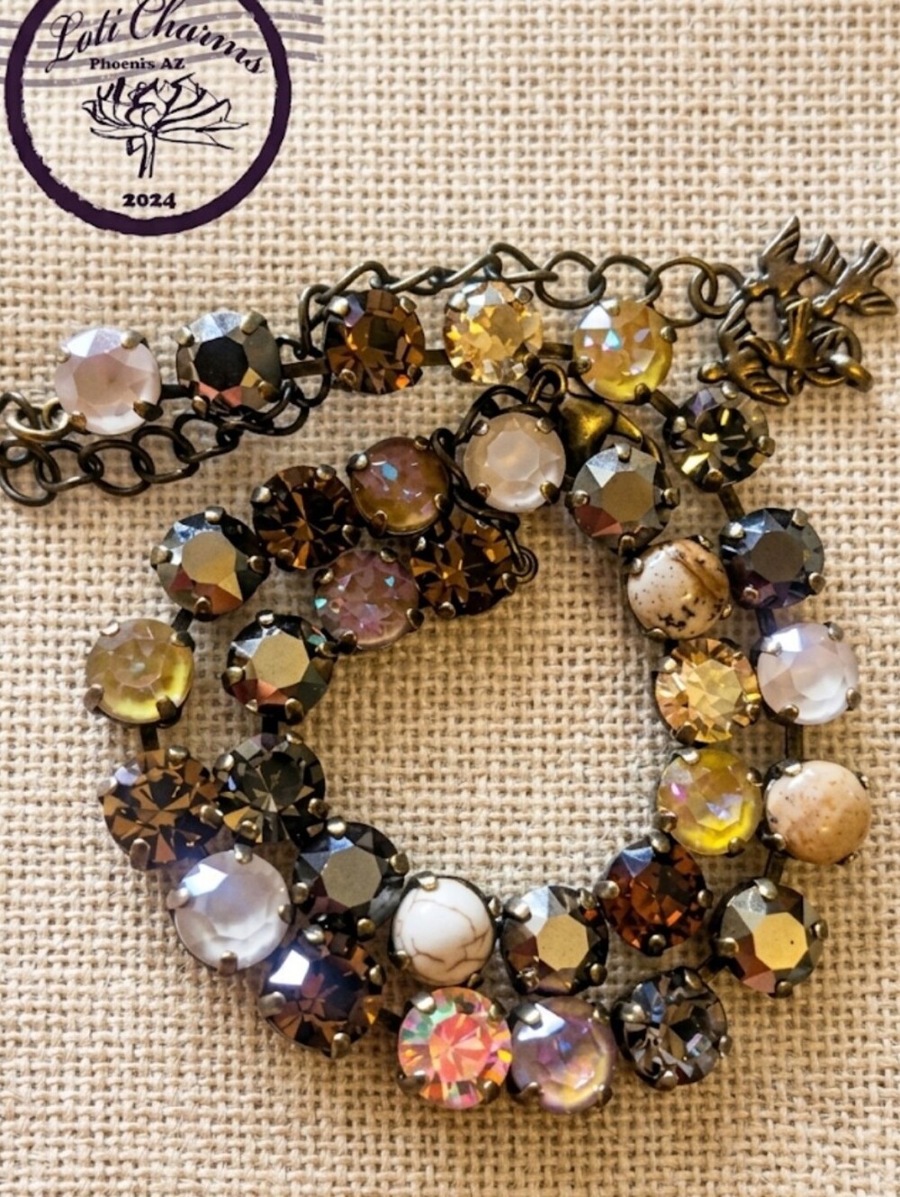 Brown Cappuccino & Latte Swarovski Crystals In Artisan-Made Classic Necklace